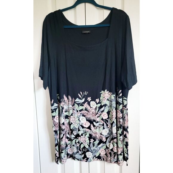 J. Jill 2X Wearever Collection Black Floral Top Tunic  Square Neck‎ Stretch - Picture 3 of 7